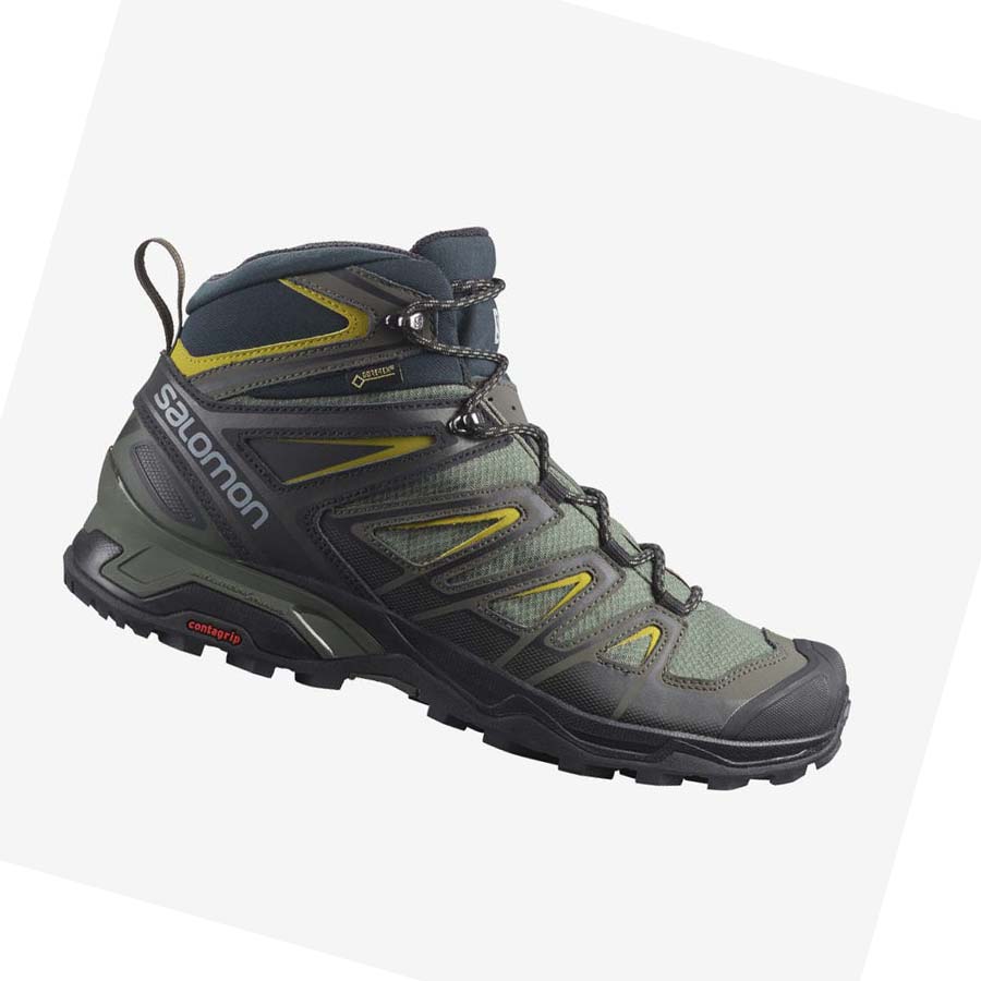 Salomon X ULTRA 3 WIDE MID GORE-TEX Erkek Yürüyüş Ayakkabısı Gri Siyah Yeşil | TR 3594TCE